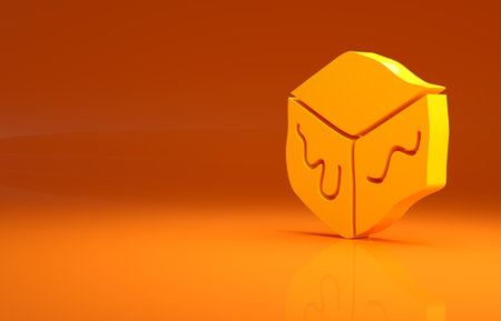 Yellow Isometric cube icon isolated on orange background. Geometric cubes solid icon. 3D square sign. Box symbol. Minimalism concept. 3d illustration 3D renderの写真素材