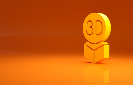 Yellow Isometric cube icon isolated on orange background. Geometric cubes solid icon. 3D square sign. Box symbol. Minimalism concept. 3d illustration 3D renderの写真素材