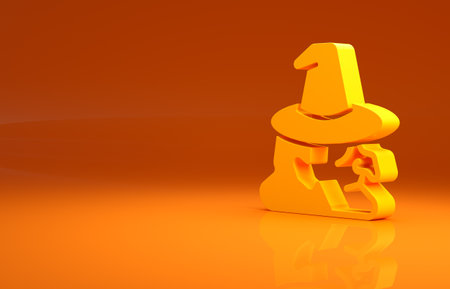 Yellow Witch icon isolated on orange background. Happy Halloween party. Minimalism concept. 3d illustration 3D renderの写真素材