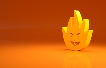 Yellow Fire flame icon isolated on orange background. Minimalism concept. 3d illustration 3D renderの写真素材