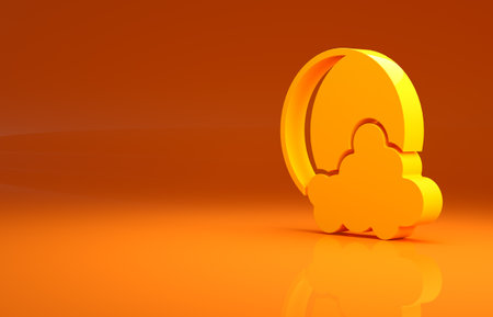 Yellow Moon and stars icon isolated on orange background. Minimalism concept. 3d illustration 3D renderの写真素材
