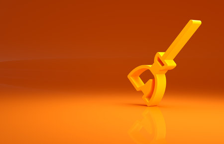 Yellow Witches broom icon isolated on orange background. Happy Halloween party. Minimalism concept. 3d illustration 3D renderの写真素材