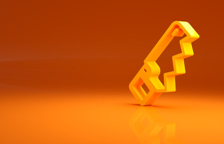 Yellow Hand saw icon isolated on orange background. Minimalism concept. 3d illustration 3D renderの写真素材