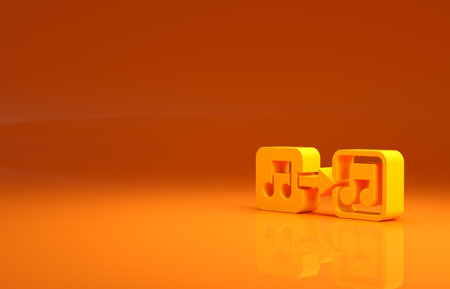 Yellow Music note, tone icon isolated on orange background. Minimalism concept. 3d illustration 3D renderの写真素材