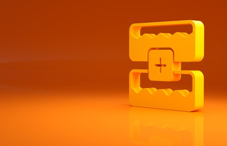 Yellow Music wave equalizer icon isolated on orange background. Sound wave. Audio digital equalizer technology, console panel, pulse musical. Minimalism concept. 3d illustration 3D renderの写真素材