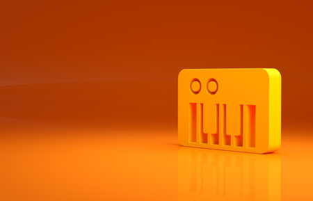 Yellow Music synthesizer icon isolated on orange background. Electronic piano. Minimalism concept. 3d illustration 3D renderの写真素材
