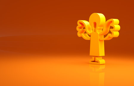 Yellow Angel icon isolated on orange background. Minimalism concept. 3d illustration 3D renderの写真素材