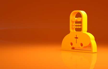 Yellow Knight crusader icon isolated on orange background. Minimalism concept. 3d illustration 3D renderの写真素材