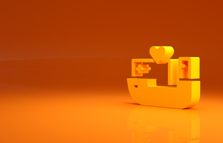 Yellow Humanitarian ship icon isolated on orange background. Minimalism concept. 3d illustration 3D renderの写真素材