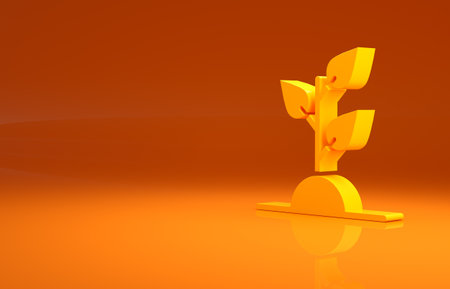 Yellow Volunteer team planting trees icon isolated on orange background. Represents ecological protection, protecting plants and trees. Minimalism concept. 3d illustration 3D renderの写真素材
