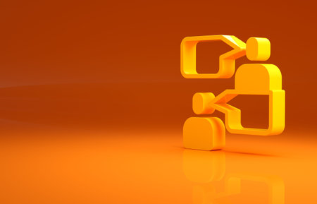 Yellow Two sitting men talking icon isolated on orange background. Speech bubble chat. Message icon....