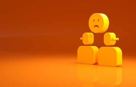 Yellow Complicated relationship icon isolated on orange background. Bad communication. Colleague complicated relationship. Minimalism concept. 3d illustration 3D renderの写真素材