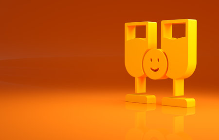 Yellow Friends drinking alcohol icon isolated on orange background. Minimalism concept. 3d illustration 3D renderの写真素材