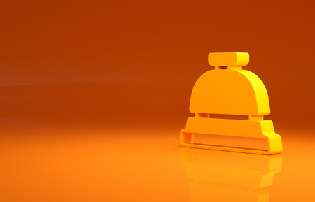 Yellow Hotel service bell icon isolated on orange background. Reception bell. Minimalism concept. 3d illustration 3D renderの写真素材