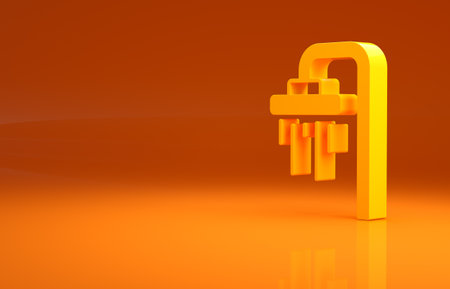 Yellow Shower head with water drops flowing icon isolated on orange background. Minimalism concept. 3d illustration 3D renderの写真素材