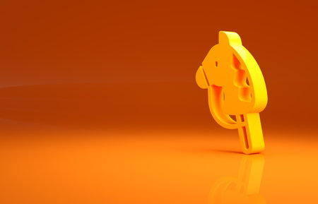 Yellow Toy horse icon isolated on orange background. Minimalism concept. 3d illustration 3D renderの写真素材
