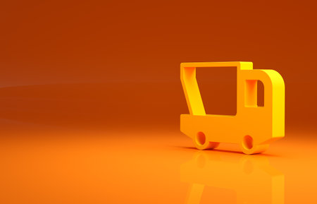 Yellow Toy truck icon isolated on orange background. Minimalism concept. 3d illustration 3D renderの写真素材