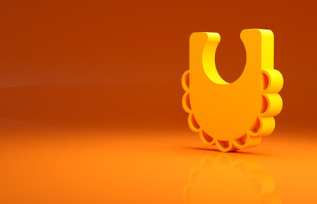 Yellow Baby bib icon isolated on orange background. Minimalism concept. 3d illustration 3D renderの写真素材