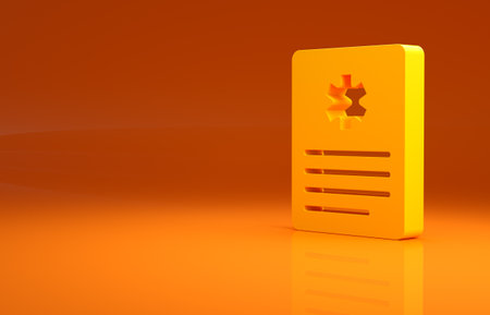 Yellow Medical clipboard with clinical record icon isolated on orange background. Prescription, medical check marks report. Minimalism concept. 3d illustration 3D renderの写真素材
