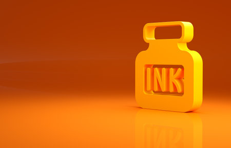 Yellow Inkwell icon isolated on orange background. Minimalism concept. 3d illustration 3D renderの写真素材