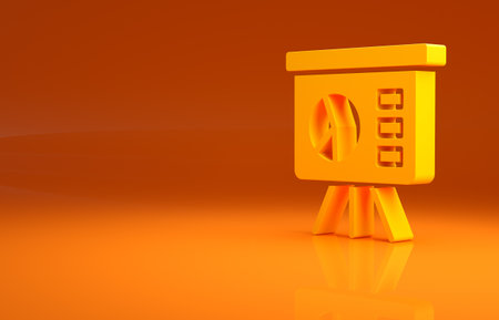 Yellow Presentation financial business board with graph, schedule, chart, diagram, infographic, pie graph icon isolated on orange background. Minimalism concept. 3d illustration 3D renderの写真素材