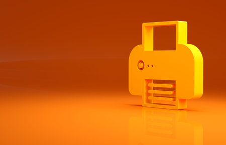 Yellow Printer icon isolated on orange background. Minimalism concept. 3d illustration 3D render