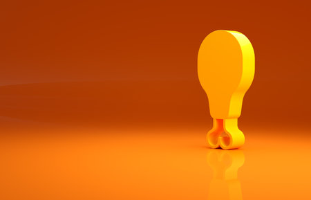 Yellow Chicken leg icon isolated on orange background. Chicken drumstick. Minimalism concept. 3d illustration 3D renderの写真素材