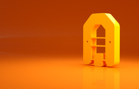 Yellow Rafting boat icon isolated on orange background. Inflatable boat with paddles. Water sports, extreme sports, holiday, vacation. Minimalism concept. 3d illustration 3D renderの写真素材