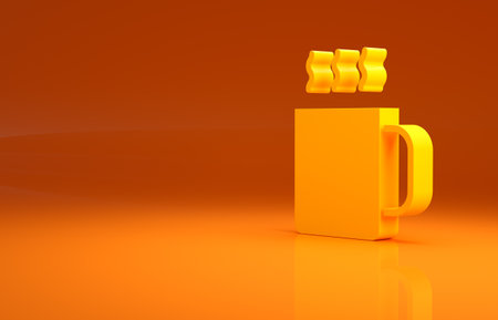 Yellow Cup of tea icon isolated on orange background. Minimalism concept. 3d illustration 3D renderの写真素材