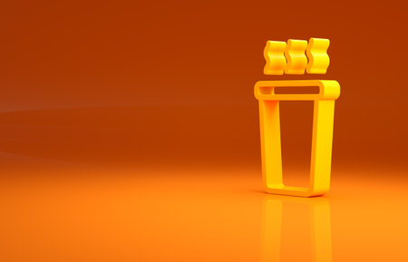 Yellow Cup of tea icon isolated on orange background. Minimalism concept. 3d illustration 3D renderの写真素材