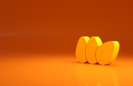 Yellow Chicken egg icon isolated on orange background. Minimalism concept. 3d illustration 3D renderの写真素材