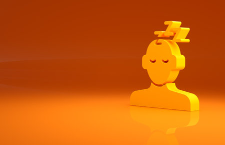 Yellow Dreams icon isolated on orange background. Sleep, rest, dream concept. Resting time and comfortable relaxation. Minimalism concept. 3d illustration 3D renderの写真素材