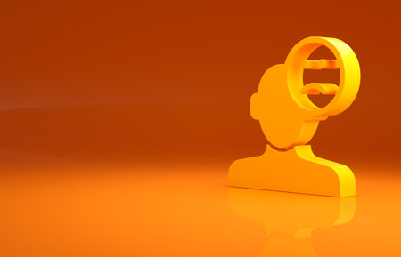 Yellow Sad and depressed man, bad mood icon isolated on orange background. Minimalism concept. 3d illustration 3D renderの写真素材