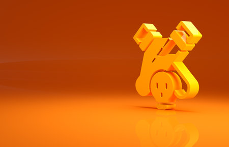 Yellow Bottle with potion icon isolated on orange background. Flask with magic potion. Happy Halloween party. Minimalism concept. 3d illustration 3D renderの写真素材