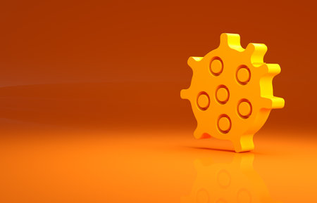 Yellow Bacteria icon isolated on orange background. Bacteria and germs, microorganism disease causing, cell cancer, microbe, virus, fungi. Minimalism concept. 3d illustration 3D renderの写真素材