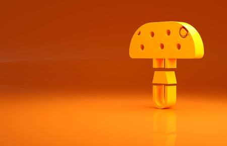 Yellow Amanita muscaria or fly agaric hallucinogenic toadstool mushroom icon isolated on orange background. Spotted poisonous mushroom. Minimalism concept. 3d illustration 3D renderの写真素材