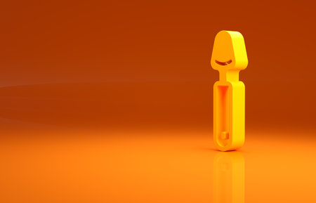 Yellow Spoon icon isolated on orange background. Cooking utensil. Cutlery sign. Minimalism concept. 3d illustration 3D renderの写真素材