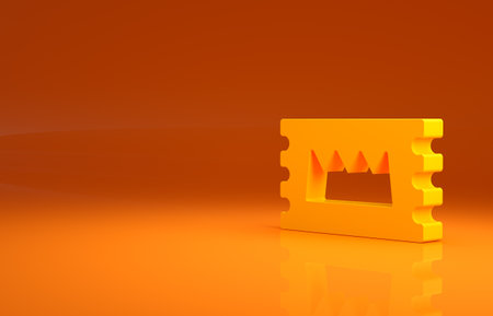 Yellow Concert ticket icon isolated on orange background. Concert, party or festival ticket. Minimalism concept. 3d illustration 3D renderの写真素材