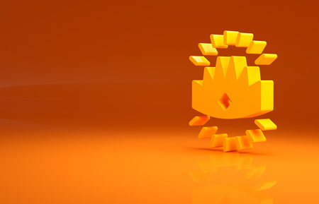 Yellow King crown icon isolated on orange background. Minimalism concept. 3d illustration 3D renderの写真素材