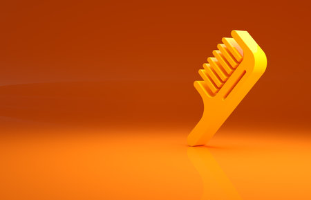 Yellow Hairbrush icon isolated on orange background. Comb hair sign. Barber symbol. Minimalism concept. 3d illustration 3D renderの写真素材