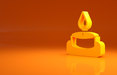 Yellow Aroma candle icon isolated on orange background. Minimalism concept. 3d illustration 3D renderの写真素材