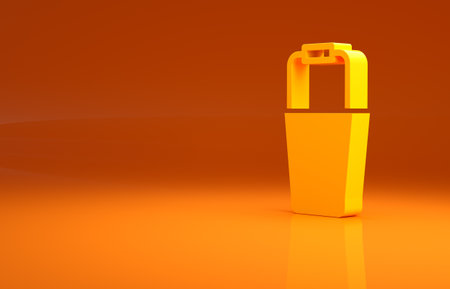 Yellow Sauna bucket icon isolated on orange background. Minimalism concept. 3d illustration 3D renderの写真素材