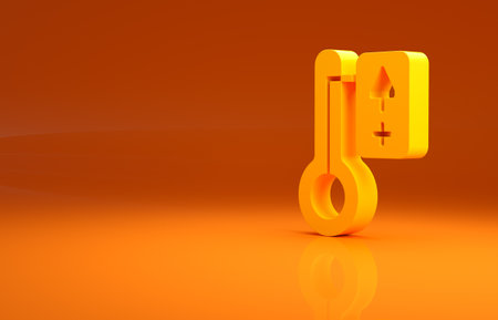 Yellow Sauna thermometer icon isolated on orange background. Sauna and bath equipment. Minimalism concept. 3d illustration 3D renderの写真素材