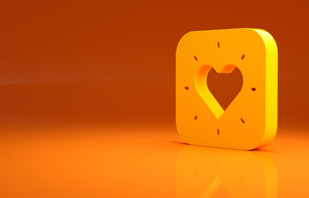 Yellow Heart icon isolated on orange background. Romantic symbol linked, join, passion and wedding. Happy Valentines day. Minimalism concept. 3d illustration 3D renderの写真素材