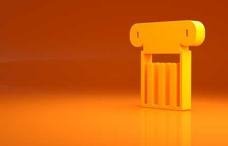 Yellow Ancient column icon isolated on orange background. Minimalism concept. 3d illustration 3D renderの写真素材