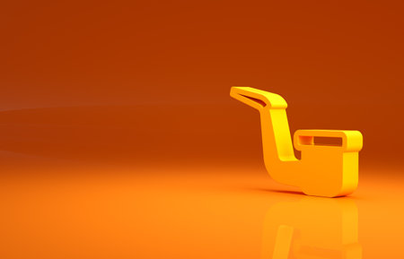 Yellow Smoking pipe with smoke icon isolated on orange background. Tobacco pipe. Minimalism concept. 3d illustration 3D renderの写真素材