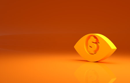 Yellow Eye with dollar icon isolated on orange background. Minimalism concept. 3d illustration 3D renderの写真素材