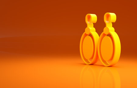 Yellow Earrings icon isolated on orange background. Jewelry accessories. Minimalism concept. 3d illustration 3D renderの写真素材