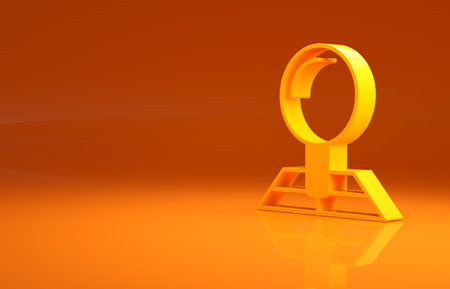Yellow Folded map with location marker icon isolated on orange background. Minimalism concept. 3d illustration 3D renderの写真素材