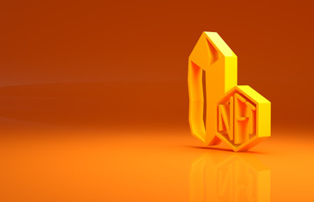 Yellow NFT Digital crypto art icon isolated on orange background. Non fungible token. Minimalism concept. 3d illustration 3D renderの写真素材